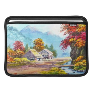 Seki K Country Farm by Stream in Autumn scenery MacBook Sleeves