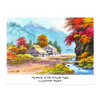 Seki K Country Farm by Stream in Autumn scenery Post Card