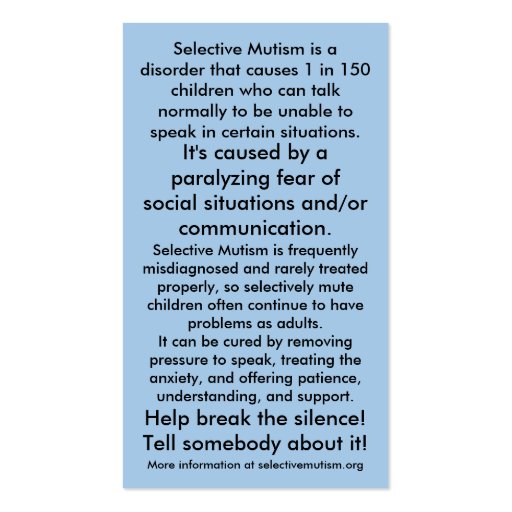 Selective Mutism Awareness Business Card Template (back side)