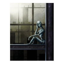 self aware robot scifi postcard