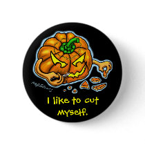 Self-Carving Jack-o-lantern round button by BeckCalli Self-Carving Jack-o-lantern round button