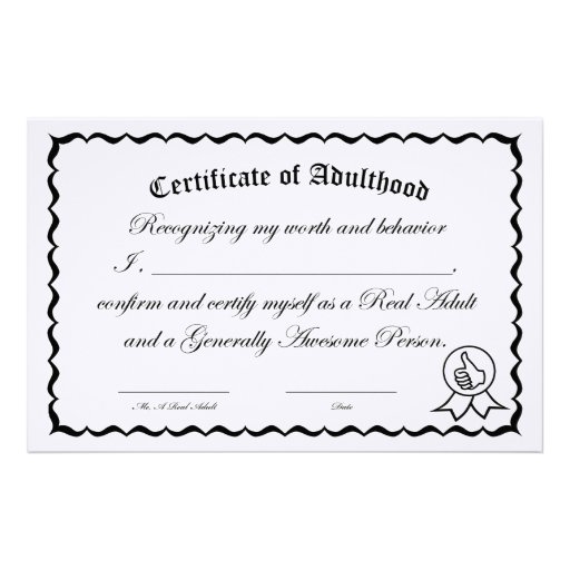 Self-Certification Certificate of Adulthood Stationery Paper