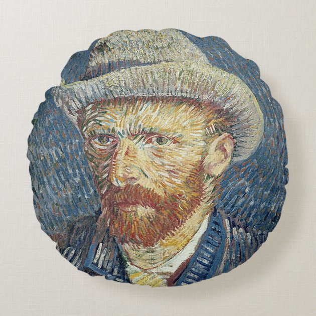 Self Portrait with Felt Hat, 1887-88 (oil on canva Round Pillow