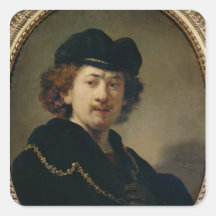 Self Portrait with Hat and Gold Chain, 1633 Square Sticker
