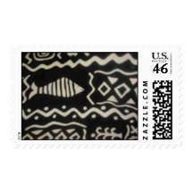 Sello blanco y negro del mudcloth de los pescados