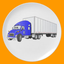 Semi Truck Blue White Trailer Cartoon plates