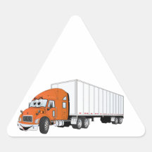 Semi Truck Orange White Trailer Cartoon Triangle Sticker