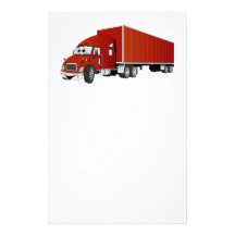 Semi Truck Red Trailer Cartoon Stationery Design