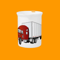 Semi Truck Red White Trailer Cartoon pitchers
