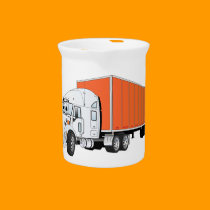 Semi Truck White Orange Trailer Cartoon pitchers