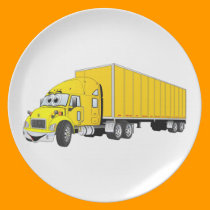 Semi Truck Yellow Trailer Cartoon plates