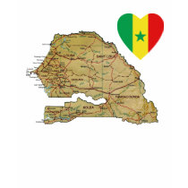 Senegal Flag Heart and Map T-Shirt