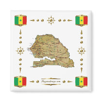 Senegal Map + Flags Magnet