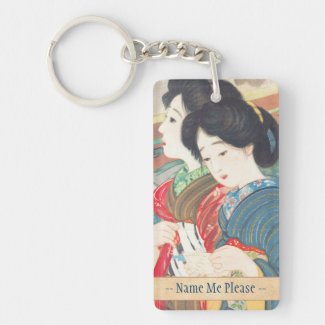 Sengai Igawa Two Bijin japanese girls oriental art Key Chain