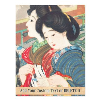 Sengai Igawa Two Bijin japanese girls oriental art Post Cards