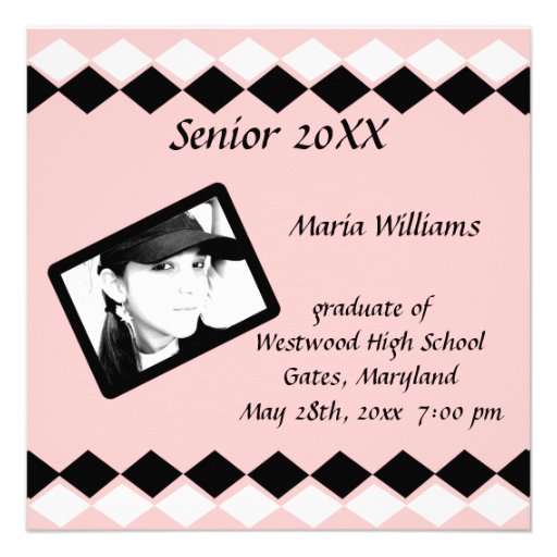 Senior Class of 20xx Pink and Black Diamond Grad Personalized Invites