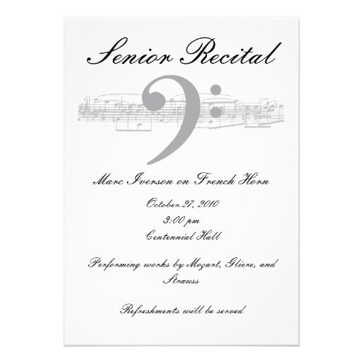 Senior Music Recital - Bass Clef Card