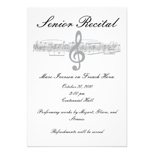 Senior Music Recital Personalized Announcement