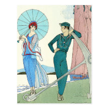 Señora de Jorte Barbier en la postal de la playa