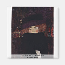 Señora With Hat y boa de plumas de Klimt Gustavo Imán Para Frigorífico