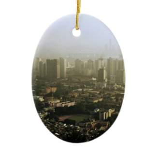 Seoul From Above Urban Photo Double-Sided Oval Ceramic Christmas Ornament