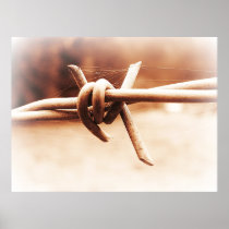Sepia Barbwire Close up Photographic Poster