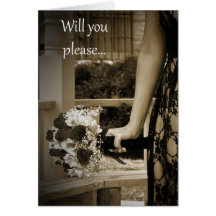 Sepia Bouquet Matron of Honor Request Card