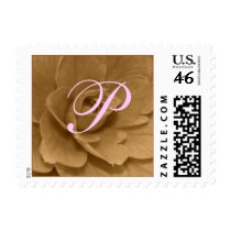 Sepia Camellia Blossom, Monogram Postage Stamps