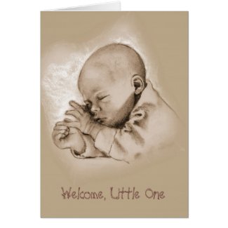 Sepia Color Baby Card: Baby Sleeping: Pencil Art