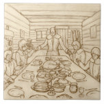 Sepia de la cena de la acción de gracias del pereg azulejos