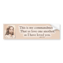 Sepia Jesus Art Bible Quote - John 15:12 Bumper Stickers