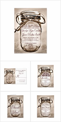 Sepia Mason Jar Wedding Invitation Set