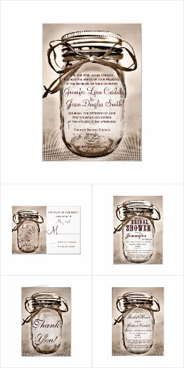 Sepia Mason Jar Wedding Invitation Set