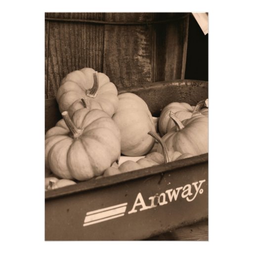 Sepia Pumpkins In Wagon Fall Wedding Invitation