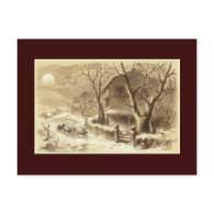 Sepia Santa and Reindeer postcard