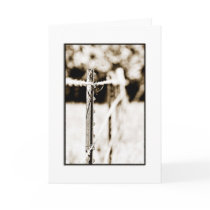 Sepia T-Post Barb Wire Fence Card