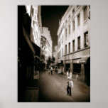 Sepia Toned Cobblestone Street Poster