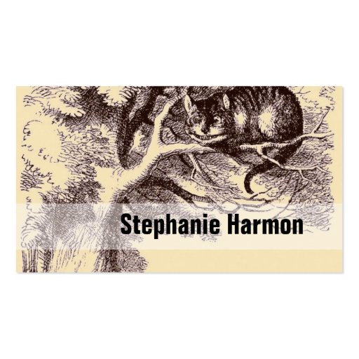 Sepia Vintage Cheshire Cat Alice in Wonderland Business Cards (front side)