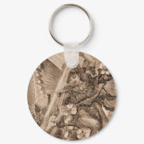 Sepia Vintage Faerie and Birds Keychain