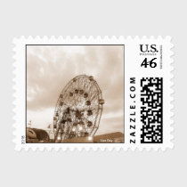 Sepia Wonder Wheel (Coney Is., NY) postcard rate stamps