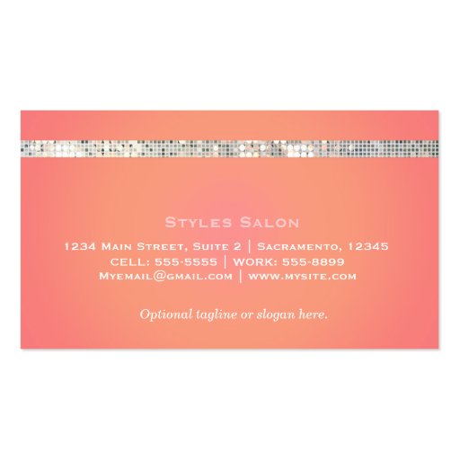 Sequin Glam Sunset Orange Pink Business Card (back side)