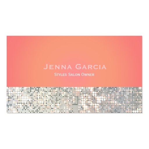 Sequin Glam Sunset Orange Pink Business Card (front side)