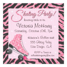 Sequin Glittering Roller Skating Party Invitations