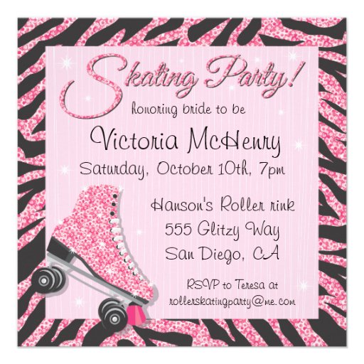 Sequin Glittering Roller Skating Party Invitations (front side)