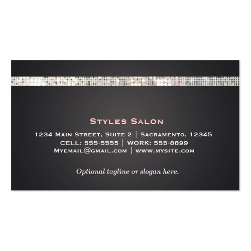 Sequin Glitzy Glam Black Charcoal Business Card (back side)