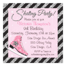 Sequin Skull Ice Skating Party Invitations