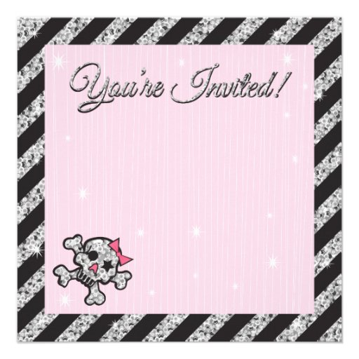 Sequin Skull Ice Skating Party Invitations
