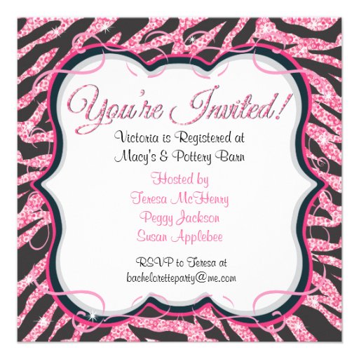 Sequin Zebra Print Bachelorette Party Invitation