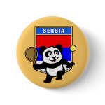 This adorable little panda loves to get out on the court and hits some balls. Panda plays in front of a large flag of Serbia. This is a great design for anyone who loves to play tennis, watch tennis or just loves cute pandas.