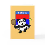 This adorable little panda loves to get out on the court and hits some balls. Panda plays in front of a large flag of Serbia. This is a great design for anyone who loves to play tennis, watch tennis or just loves cute pandas.